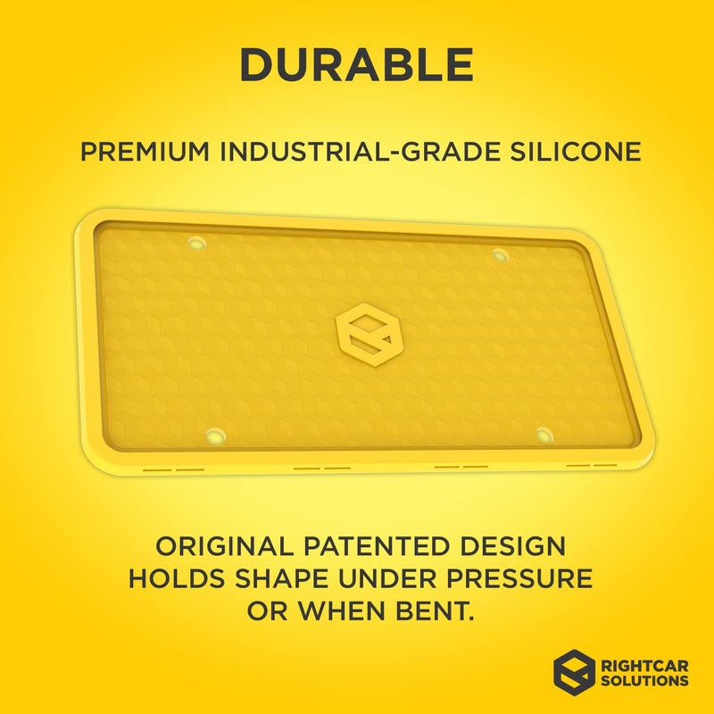 Rightcar Solutions Silicone License Plate Frame | The Original Premium Grade Silicone Car Plate Frame | Rust Proof, Rattle Proof, Weather Proof License Plate Holder (Yellow) - Image 2